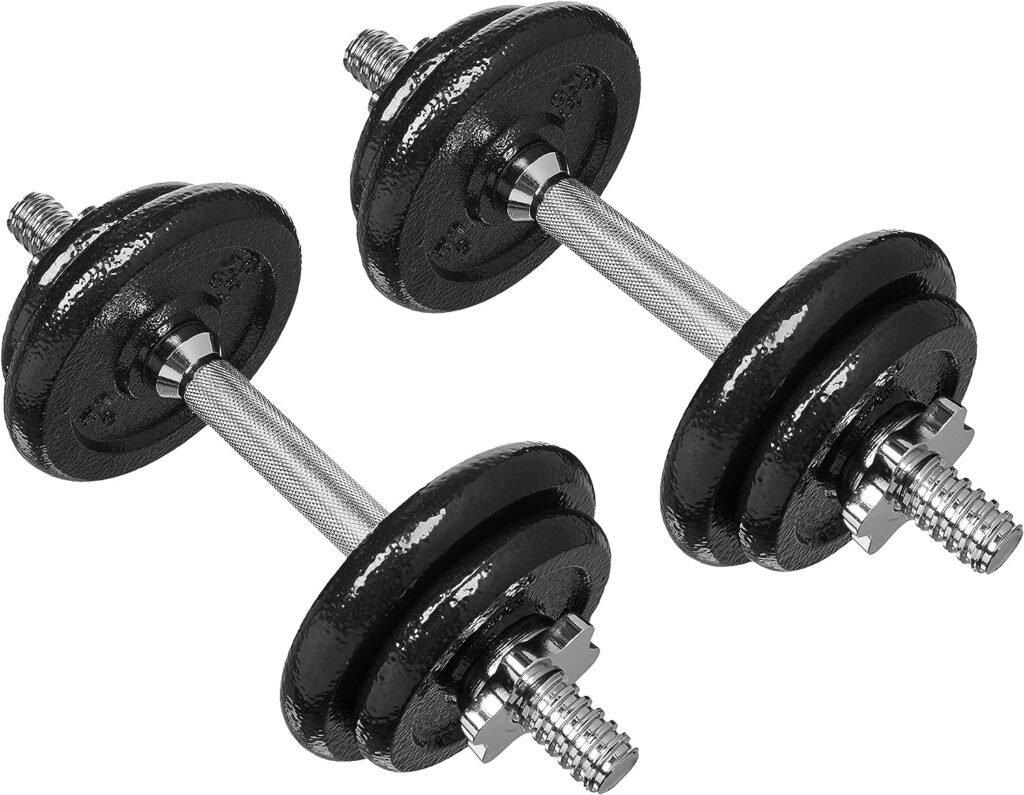 Amazon Basics Adjustable Barbell Lifting Dumbbells Weight Set with Case, 17.2 kg, Black