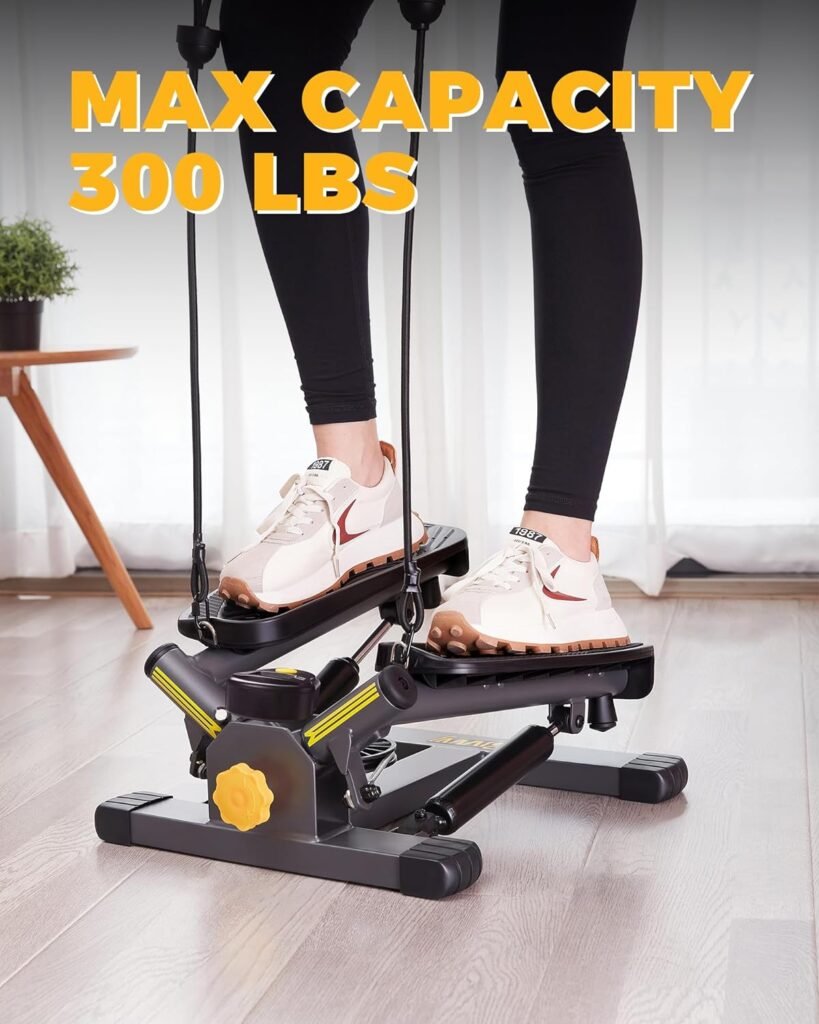 ZIWWVY Stepper Machine with Resistance Bands, Mini Stepper with 300LBS Weight Capacity, Twist Stepper for Full Body Workout, Adjustable Step Height, Smooth and Quiet, Step Machine for Men Women