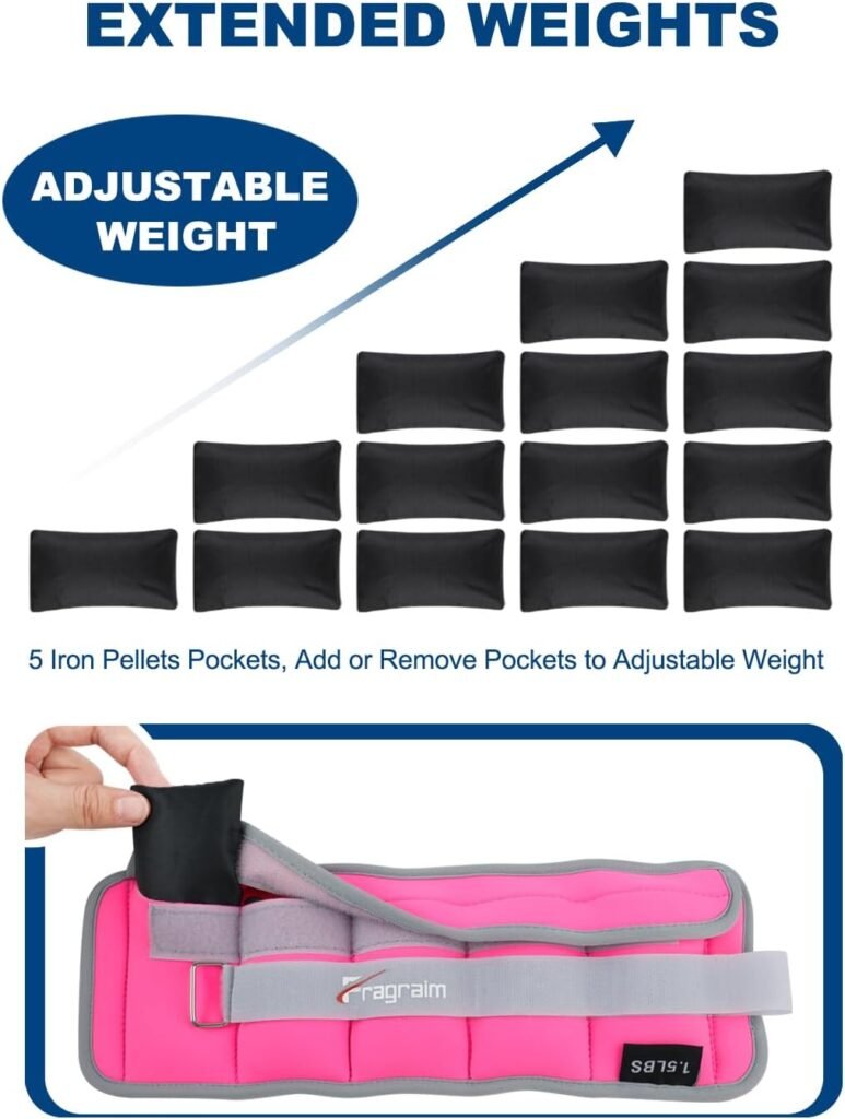 Adjustable Ankle Weights for Women 1-3/5/10/12/20 LBS Pair Wrist Weights for Men, Arm Leg Weights with Removable Weight for Walking, Running, Yoga, Aerobics, Gym, Physical Therapy