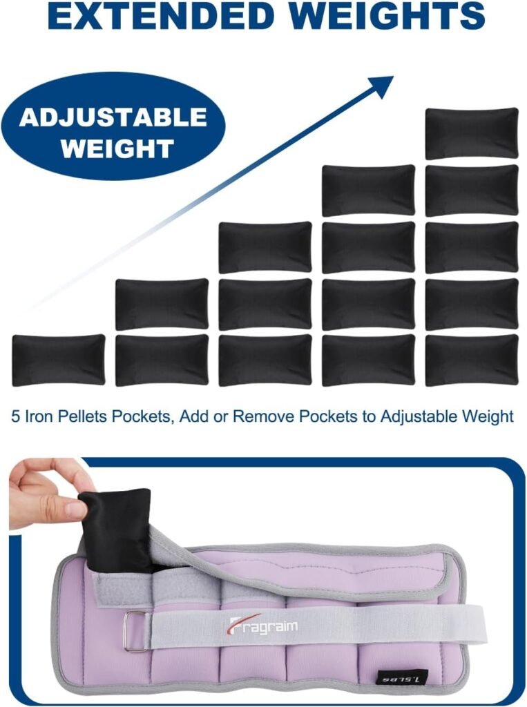 Adjustable Ankle Weights for Women 1-3/5/10/12/20 LBS Pair Wrist Weights for Men, Arm Leg Weights with Removable Weight for Walking, Running, Yoga, Aerobics, Gym, Physical Therapy