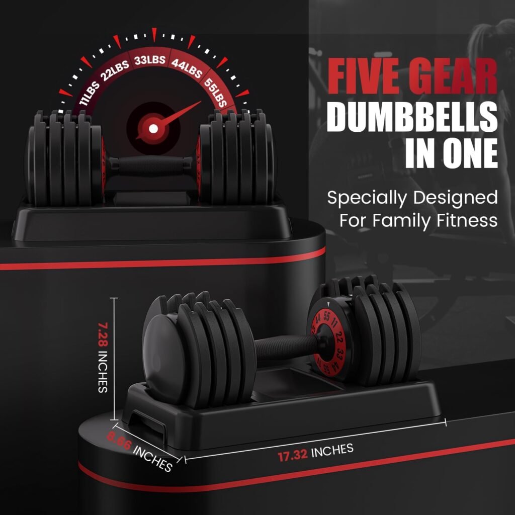 Adjustable Dumbbell 55LB Single Dumbbell 5 Weight Options Dumbbell Anti-Slip Metal Handle, Satisfying Multi-Stage Fitness Experience