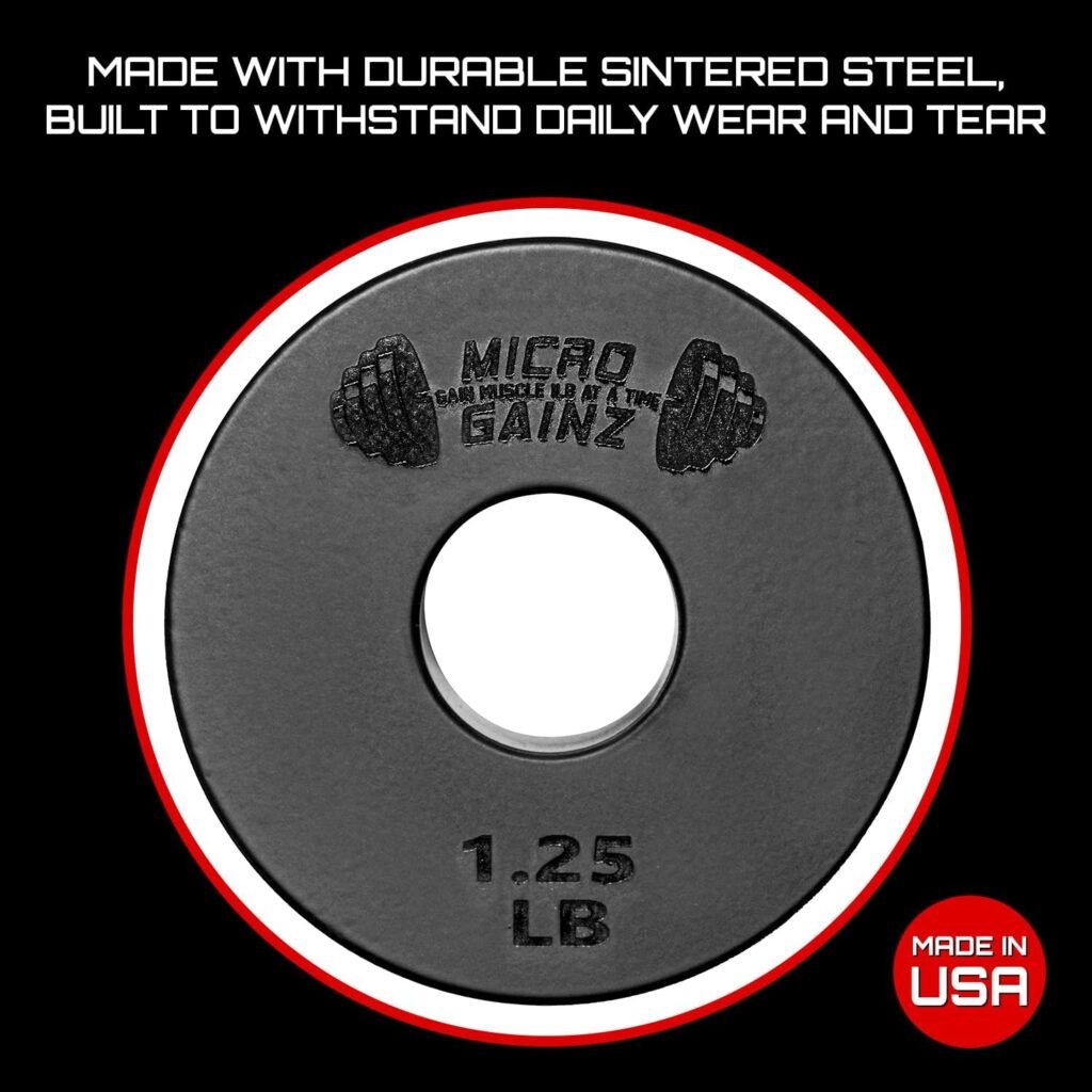 Micro Gainz Standard 1-Inch Center Hole Weight Plates, Set of 2  Black Fractional Plates Choose Set (.25LB-1.25LB), Designed for Standard 1-inch Barbells  Dumbbells, Made In USA