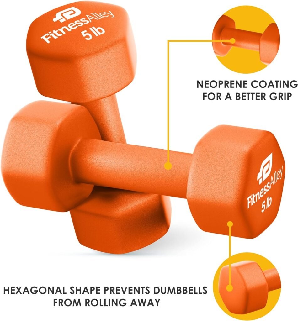 Neoprene Coated Workout Dumbbells set of 2 – Anti Roll, Non Slip with Smooth Grip Fitness  Exercise Dumbbells – Hexagon Shaped Hand Weights for Women  Men – Best Choice for Gyms  home use