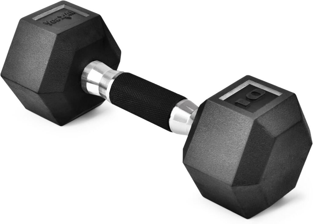 Yes4All Rubber Grip Encased Hex Dumbbells – Hand Weights With Anti-Slip 5-50 LBS Single