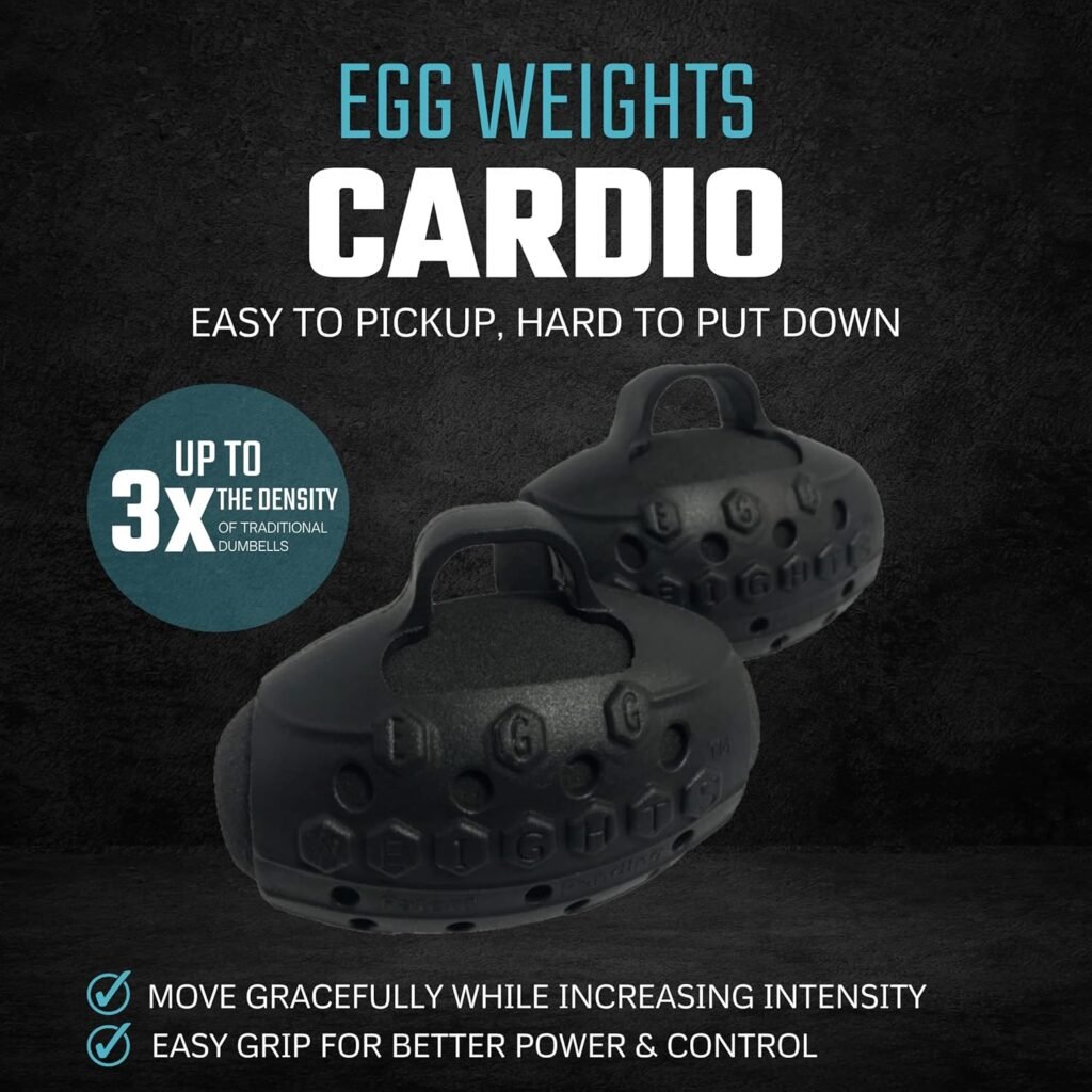 Egg Weights Cardio 2.0 lbs. (2 Eggs, 1.0 lb each) Set Ultra-Dense Metal Alloy Hand Weights With Anti-Slip Finger Loop for Yoga, Fitness Training for Men and Women - + Free E-Book Workout Guide